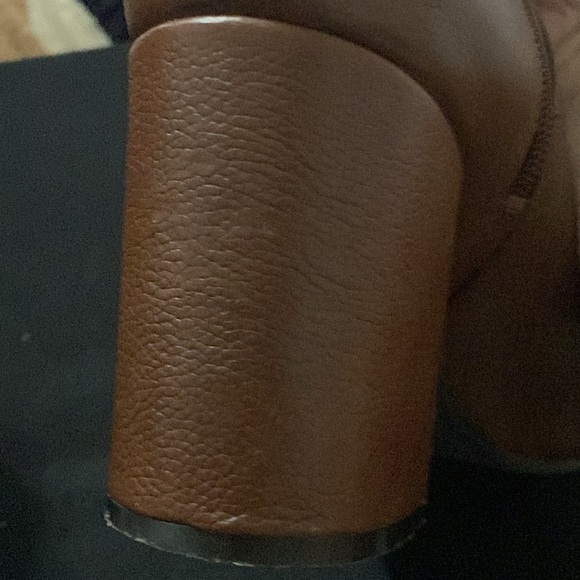 Nine West Wo size 10 LEATHER Brown Heeled Boots w/GOLD Buckle ACCENT 4” HEELS - Picture 10 of 12